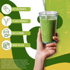 Ingredient panel on Ultimate Daily Greens packaging highlighting key components