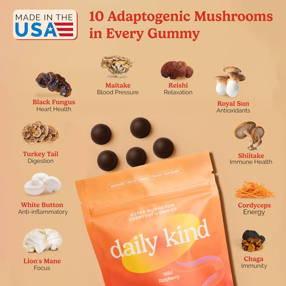 Daily Kind raspberry gummies close-up with fruity aroma and soft chew.