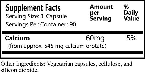 Daily Manufacturing Calcium Orotate capsule close-up highlighting vegan, gluten-free formula.