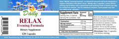 Daily Manufacturing Relax Evening Formula capsules close-up highlights tryptophan blend for relaxation