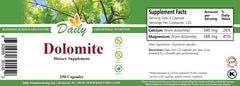 Daily Manufacturing Dolomite bottle back highlighting key ingredients and certifications