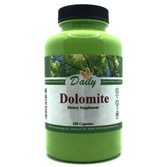 Daily Manufacturing Dolomite bottle front showing calcium and magnesium supplement details