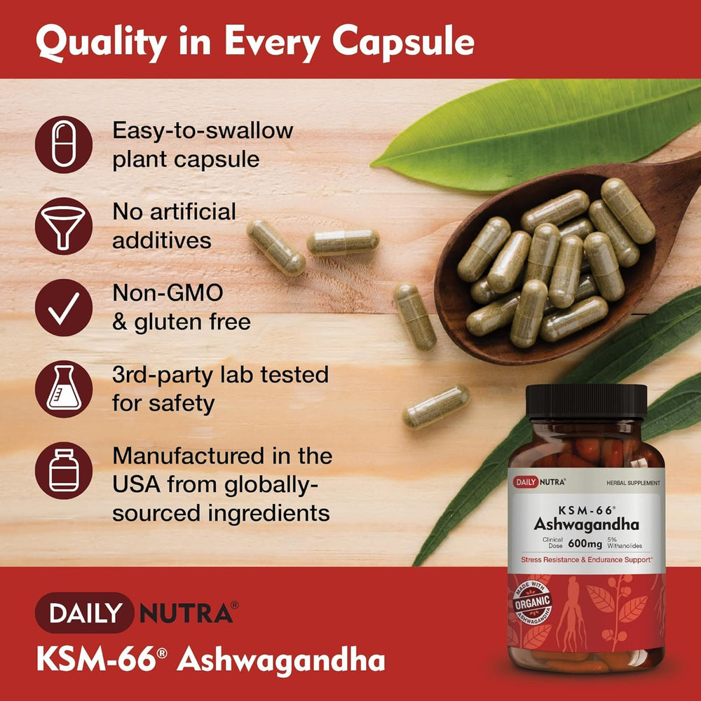 DailyNutra bottle side label detailing ingredients and quality certifications.