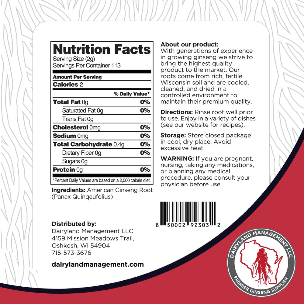 Front view of Dairyland prongs package showcasing non-GMO, gluten-free whole ginseng
