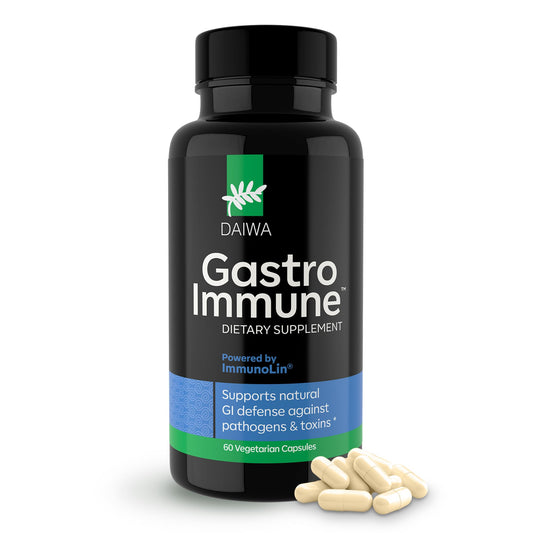 Daiwa GastroImmune bottle front showing Non-GMO labeling for digestive wellness.