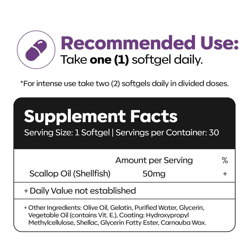 Daiwa Hokkaido Scallop Oil plasmalogen graphic explains brain-focused nutrition.
