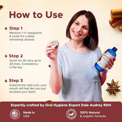 Dale Audrey mouthwash rinse flow showing smooth swish for thorough cleaning