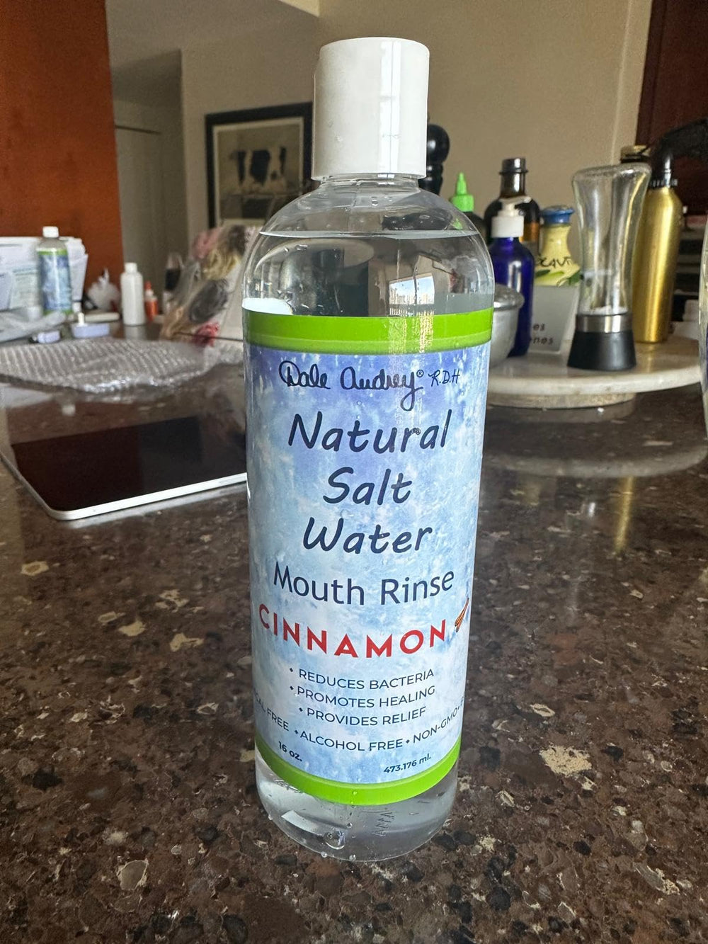 Dale Audrey organic cinnamon flavor mouthwash for a warm finish