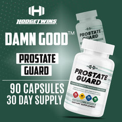 Close-up of DAMN GOOD Prostate Guard label highlighting herbal blend focus.