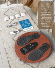 Dancespot foot massager in use on ankle and calf for versatile relief.