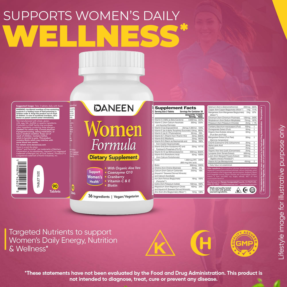 DANEEN organic aloe vera and cranberry ingredients featured in the bottle.