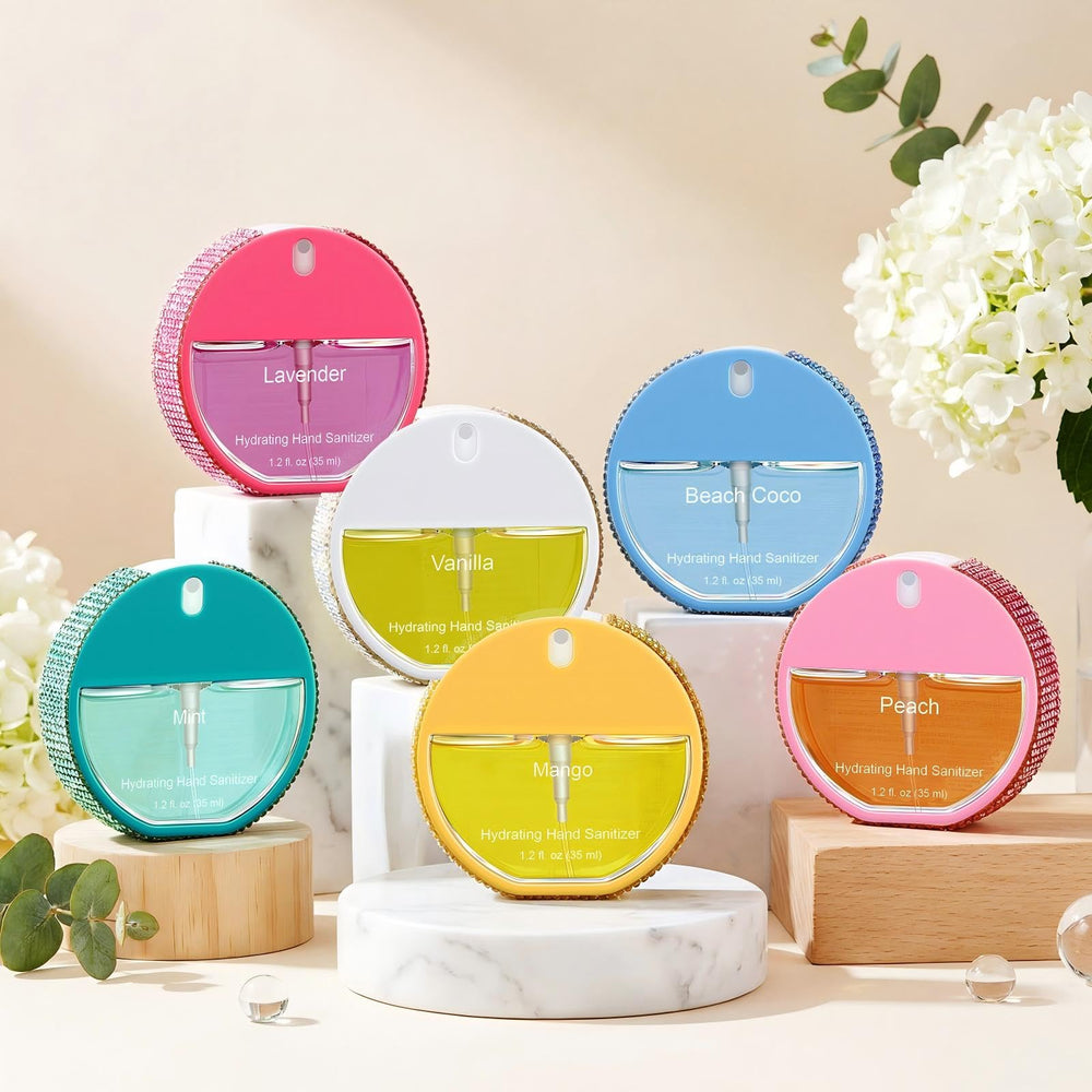 Dansib pastel white bottle with colorful rhinestones adds a stylish touch to daily sanitizing.