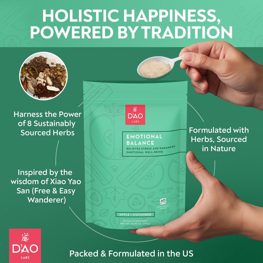 Serving glass with fizz as DAO Labs Emotional Balance dissolves in water.