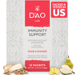 DAO Labs Immunity Support bottle-pour reveals refreshing pear-ginger effervescence