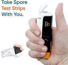 Four compact DARIO cartridges with 25 strips each for easy storage.