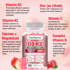 Darkenlst D3 K2 magnesium gummies label highlights magnesium complex for daytime energy