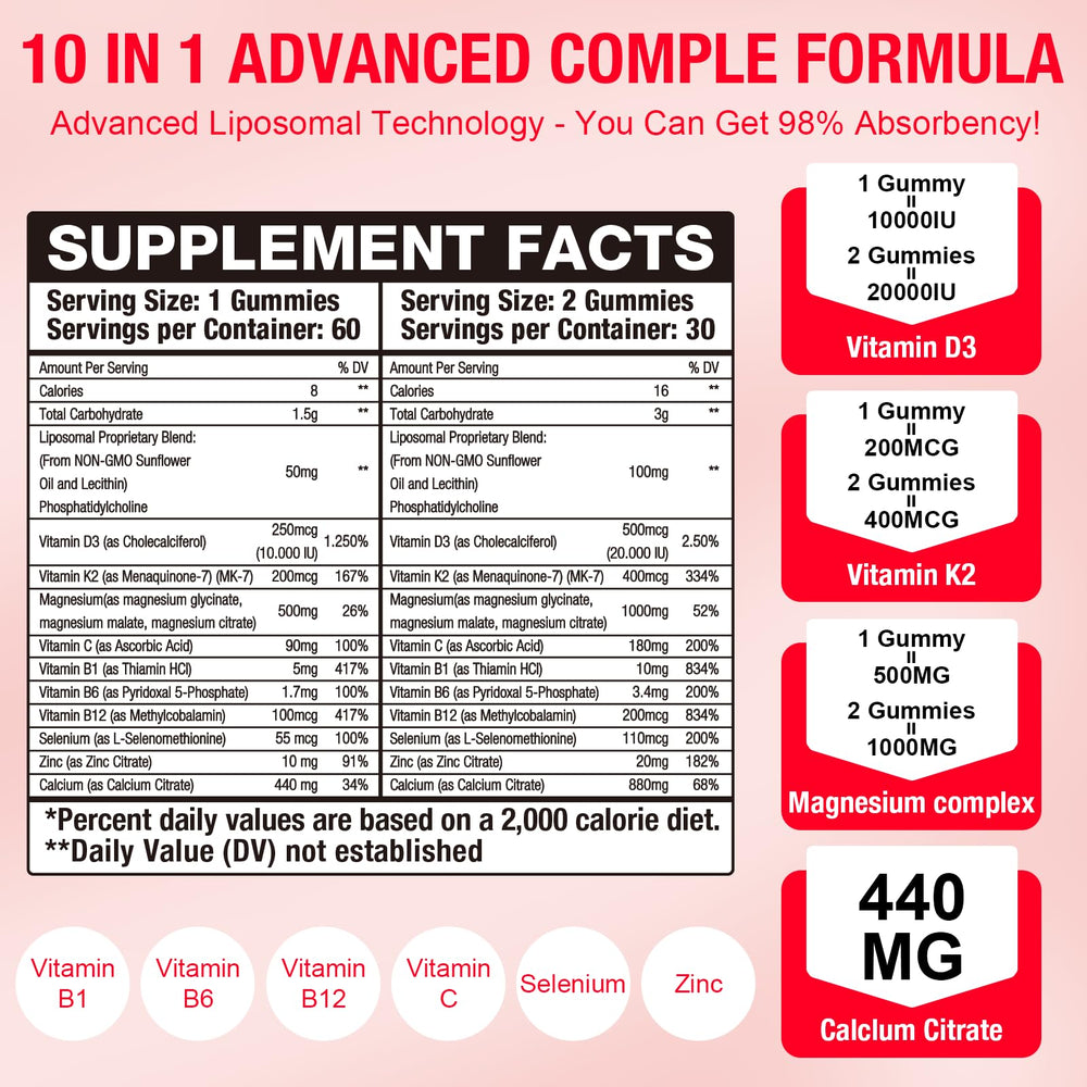 Darkenlst liposomal D3 K2 gummies close-up suggesting strong delivery for bone support