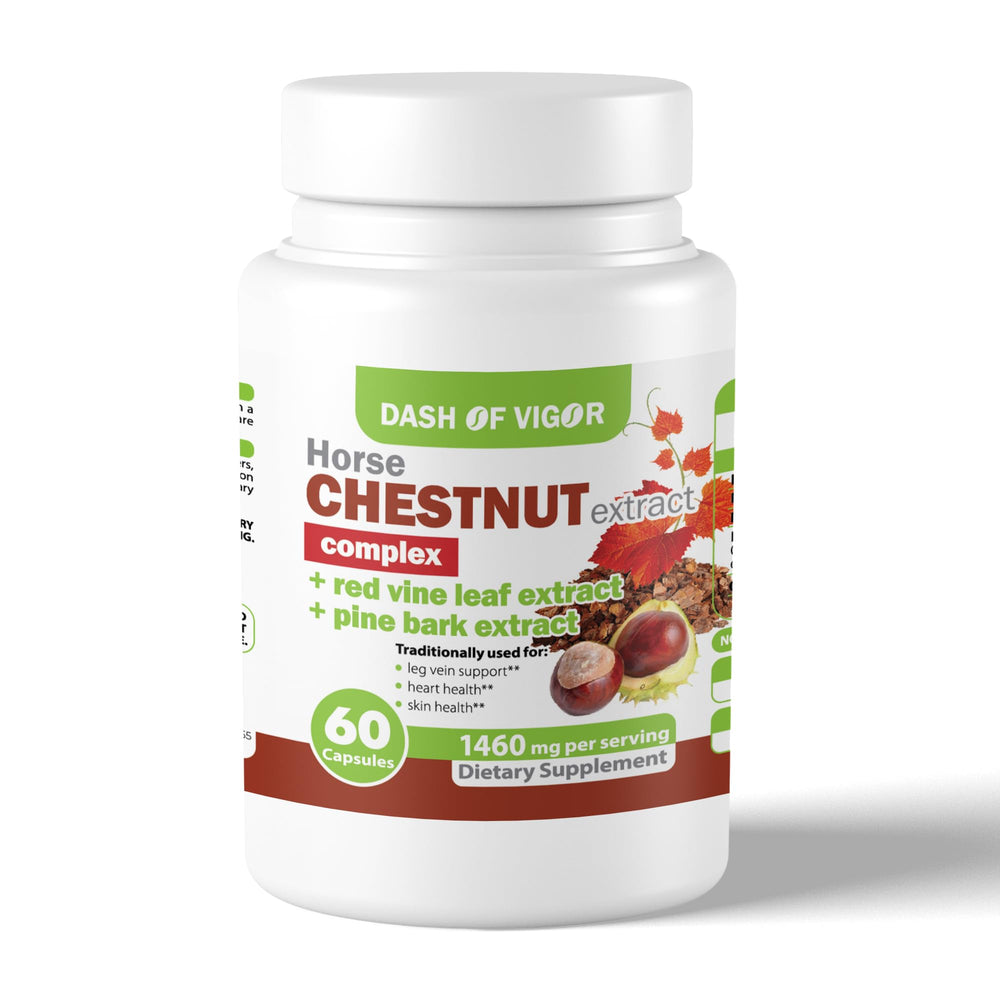 Dash of Vigor horse chestnut extract complex bottle showcasing premium herbal blend for daily vitality