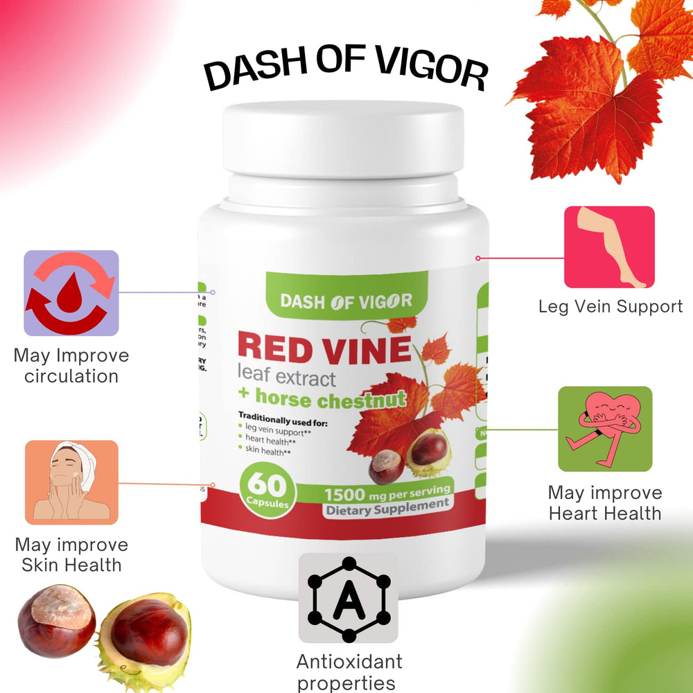 Dash of Vigor label highlights vegan natural ingredients and 60 capsules