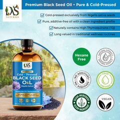 DAS NATURALS Nigella Sativa oil in amber glass preserves freshness for long-term use.