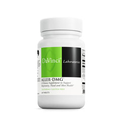 DAVINCI Aller-DMG bottle top view, compact daily tablets for ongoing respiratory support.