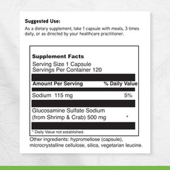 DAVINCI Labs glucosamine capsules close-up highlighting 500 mg dosage