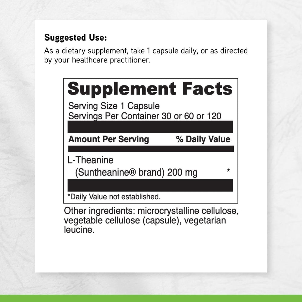 DaVinci L-Theanine ingredients panel with vegetarian capsules.