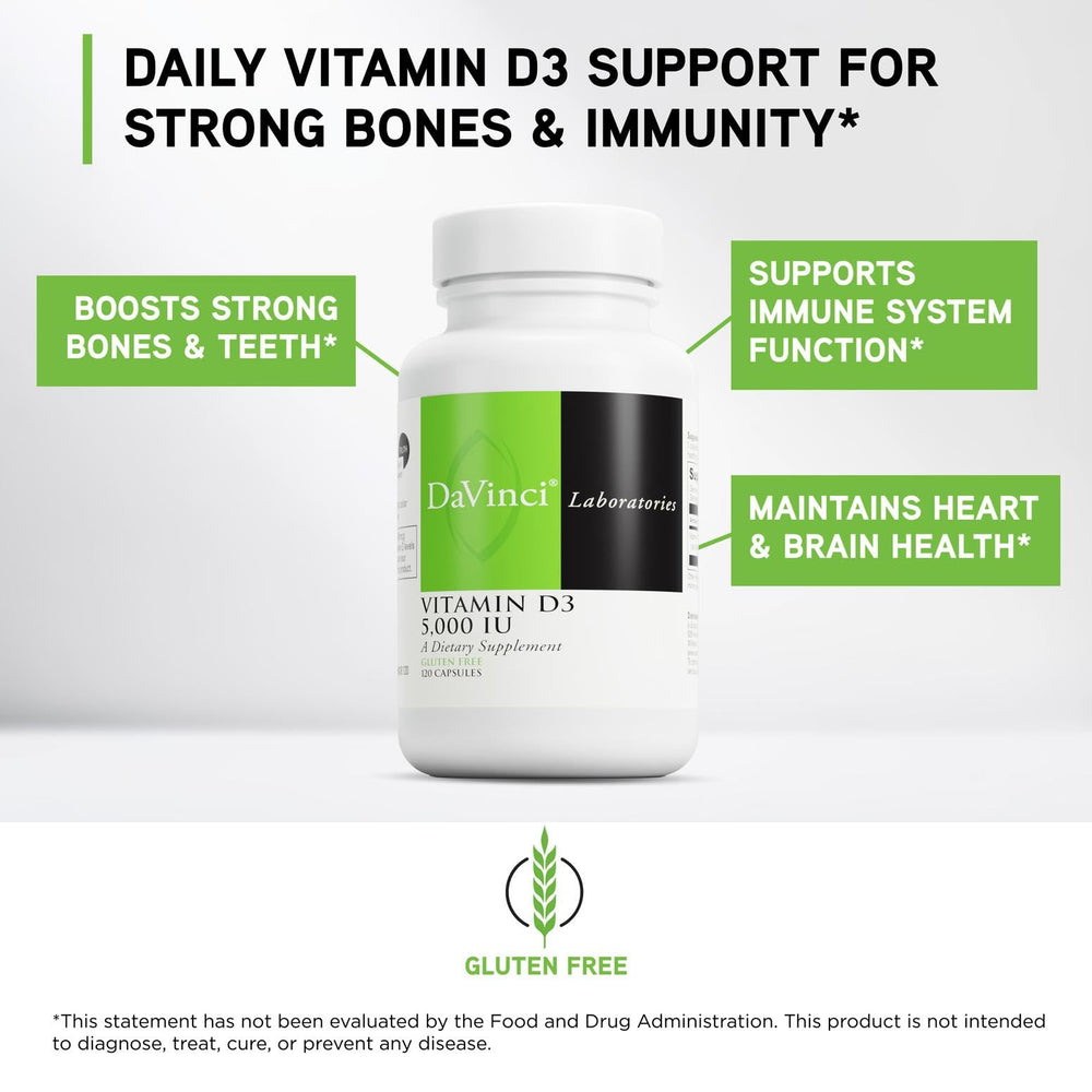 DAVINCI Labs Vitamin D3 label emphasizing purity and potency.