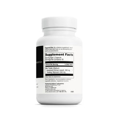 DAVINCI Milk Thistle bottle label close-up highlights silymarin content for liver support.