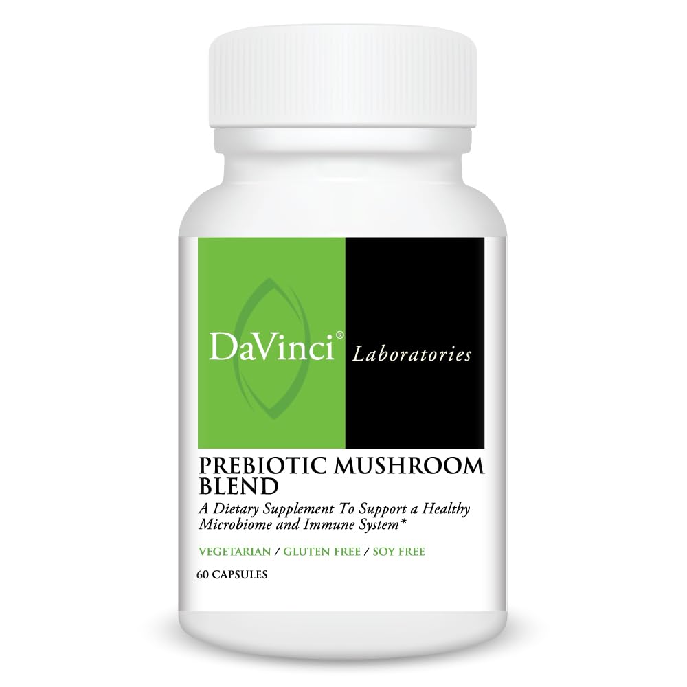 DAVINCI Prebiotic Mushroom Blend bottle with capsules for daily gut support