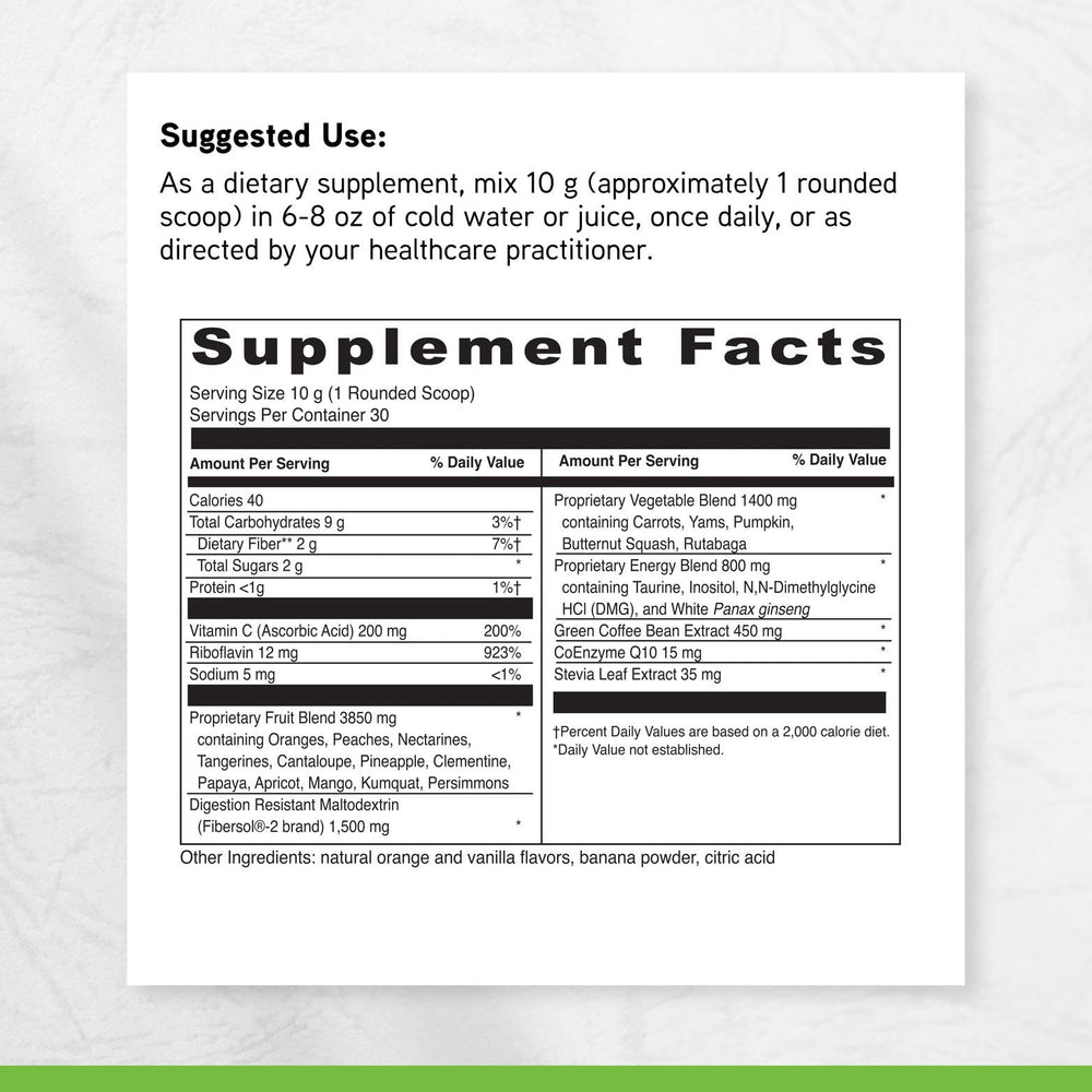 DaVinci Spectra Orange powder whisked into smoothie to support metabolism and alertness.