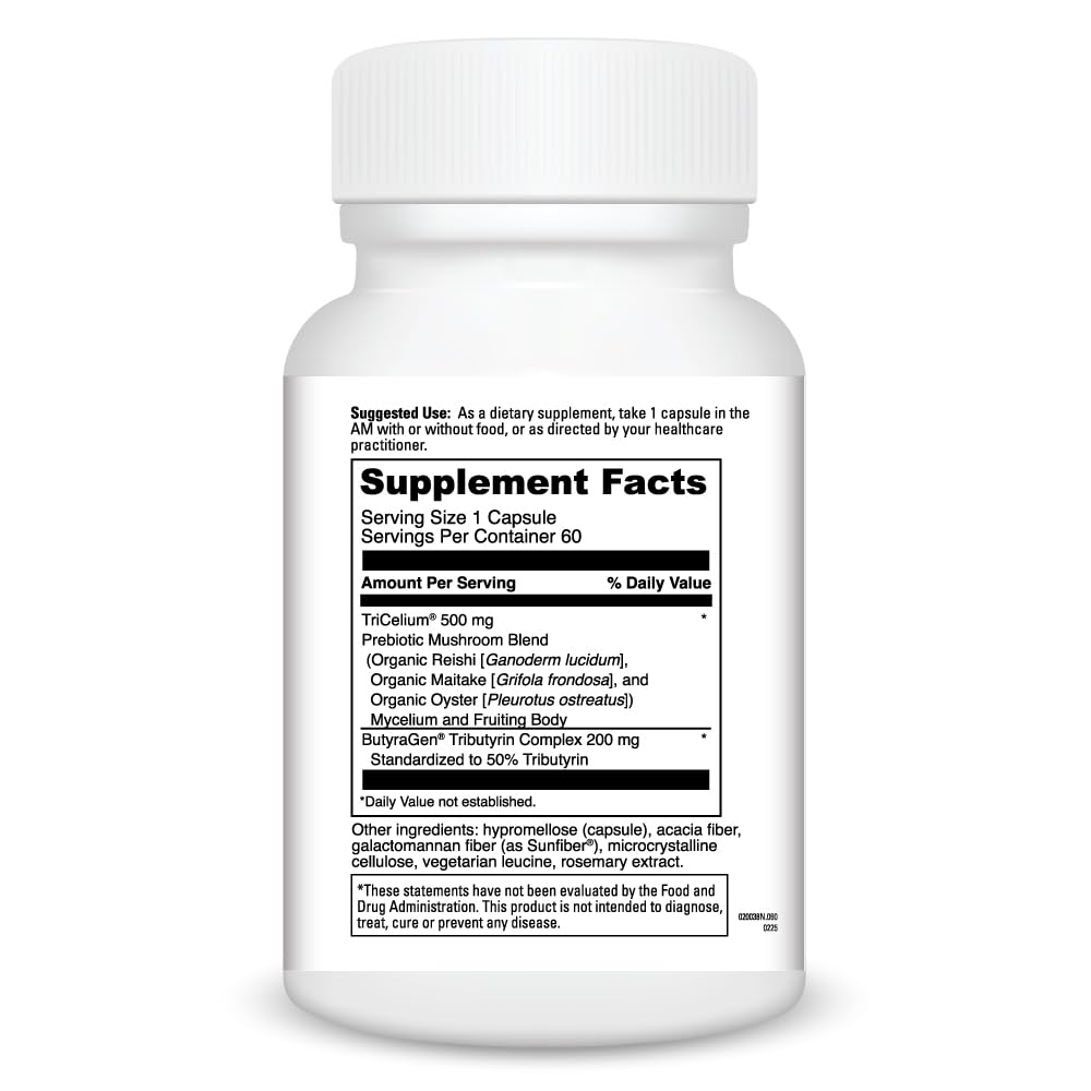 DAVINCI TriCelium mushroom blend ingredients: reishi, maitake, oyster for gut health support