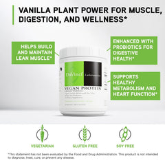 DaVinci Vegan Protein bottle highlights probiotics for digestion