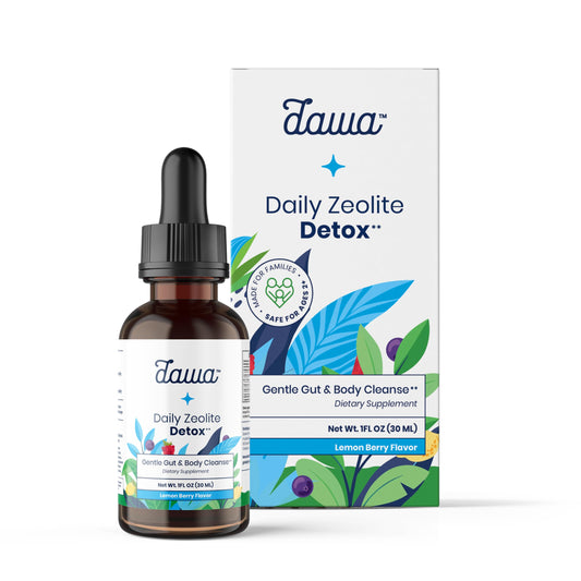 Dawa Detox zeolite 5-in-1 bottle with daily detox support