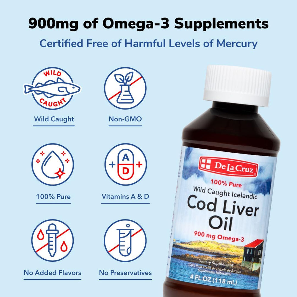 De La Cruz Cod Liver Oil Liquid tamper-seal showing freshness and safety