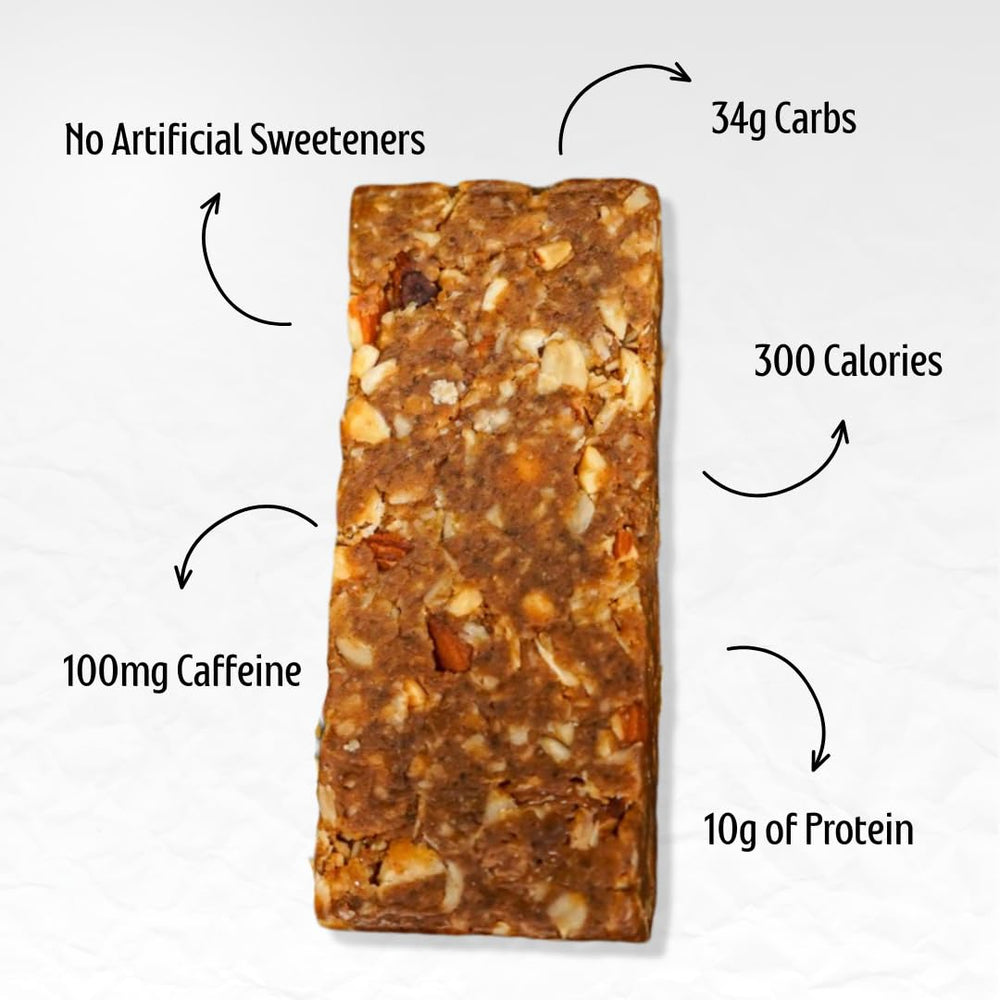 Deadline Bar Brown Sugar Almond cross-section reveals chewy texture and nutty flavor.