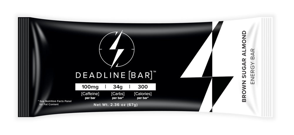 Deadline Bar Brown Sugar Almond bar is unwrapped, ready for on-the-go snacking.