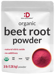 DEAL SUPPLEMENT Organic Beet Root Powder jar with a clean background; supports natural energy.