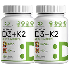 DEAL SUPPLEMENT D3 K2 softgel bottle label highlighting bone support