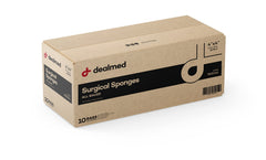 Dealmed 4x4 surgical sponges close-up with 12-ply absorbent texture for reliable absorbency