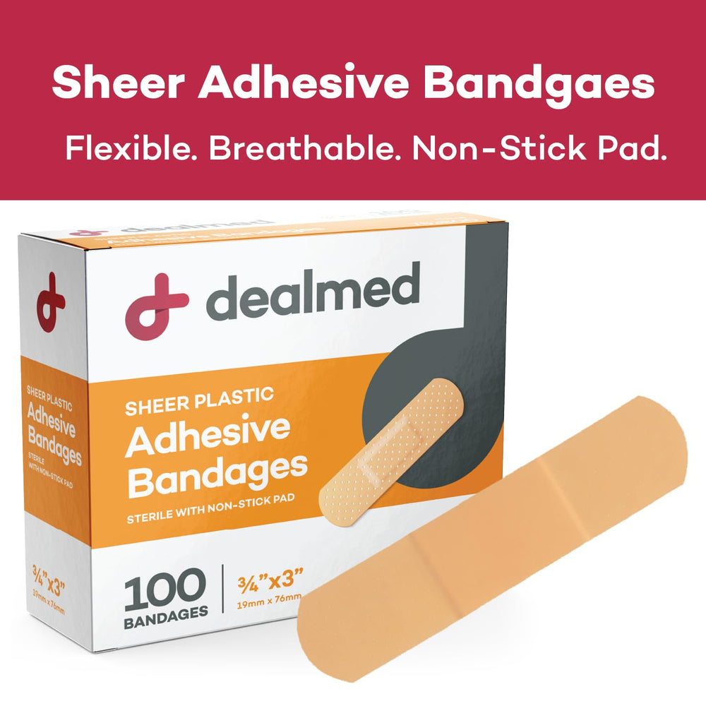 Individually wrapped Dealmed bandages ensure cleanliness and quick access.