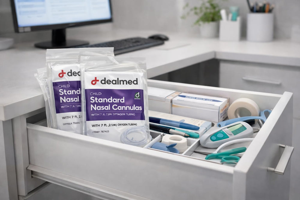 Dealmed case of 50 pediatric cannulas for clinics or households.