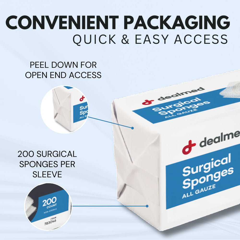 Dealmed first aid kit arrangement featuring 4x4 sponges for versatile readiness