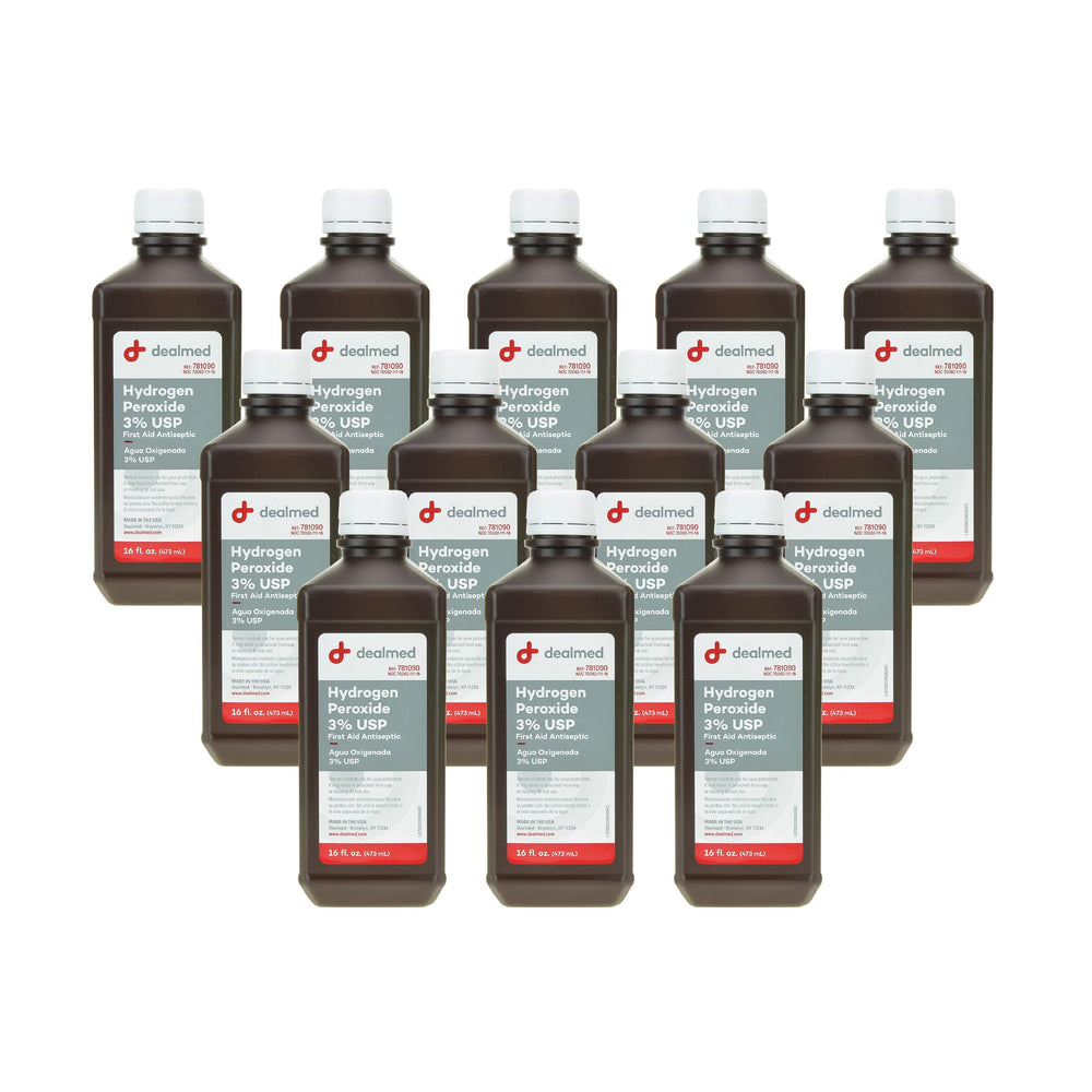 Dealmed 3% hydrogen peroxide bottle 16 oz for home and clinical wound cleaning