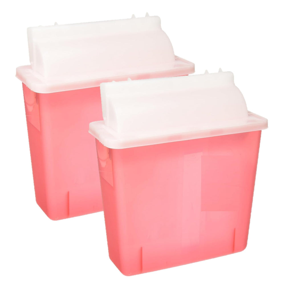 DealMed Sharps Container with red 5-quart mailbox lid for safe needle disposal.