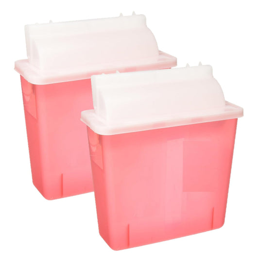 DealMed Sharps Container with red 5-quart mailbox lid for safe needle disposal.