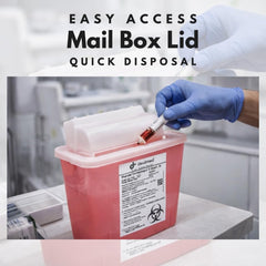 DealMed Sharps Container with clear lid to view fill level easily.