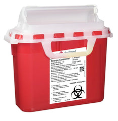 Dealmed sharps container with rotor lid enables safe one-handed operation.