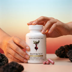 Dear Apothecary beetroot capsules gluten-free vegan lifestyle support in daily routine.