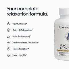 Dear Apothecary magnesium glycinate capsules highlighting gentle digestion and steady intake.